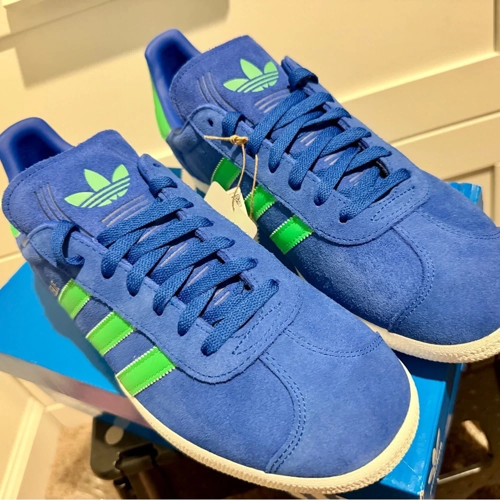 Adidas Gazelle‎ Sneakers Suede Royal Blue/Green Sz 9.5 Men woman Sz 11 Retro